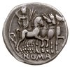 denar 130 pne, Rzym, Aw: Głowa Romy w hełmie w prawo, z lewej M VARG, z prawej X, Rw: Jowisz w kwa..