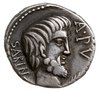 denar 89 pne, Rzym, Aw: Głowa brodatego Tariusa w prawo, z lewej SABIN, z prawej A PV, u dołu gałą..