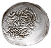 denar jednostronny, połowa XIII w., Dwie postacie unoszące na siebie oręż za stołem, srebro 0.20 g..