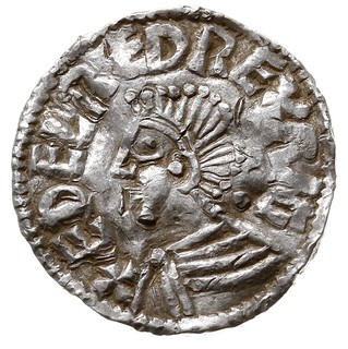 Aethelred II 978-1016, denar, mennica Londyn, mincerz Leofric, Aw: Popiersie w lewo, Rw: Długi krzyż, LEOFRIC MO LVND, srebro 2.01 g, Seaby 1151, North 774