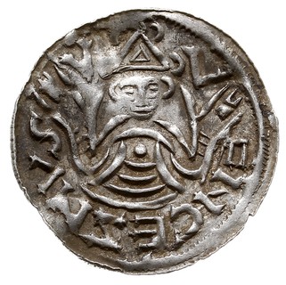Brzetysław I 1037-1055, denar przed ok. 1050, Aw: Krzyż, BRACISLΛV, Rw: Postać z uniesionymi dłońmi, VENCEZΛVS, srebro 1.01 g, Cach 310