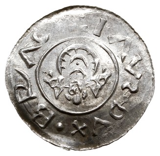 Brzetysław I 1037-1055, denar przed ok. 1050, Aw: Herb, BRAC..IAVS DVX, Rw: Dłoń boska w geście błogosławieństwa, SCS VVENCEZLAVS, srebro 1.16 g, Cach 319