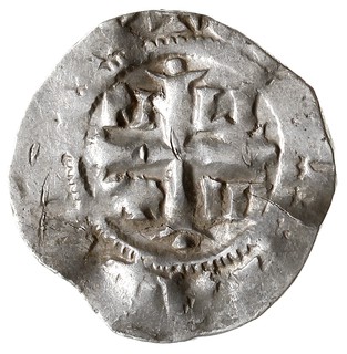 Kolonia /Köln/, arcybiskup Piligrim 1021-1036, denar z tytulaturą cesarza Konrada (1024-1039), Aw: Pięciokolumnowy portal kościoła, Rw: Krzyż, w polach PI-LI-GR-IM, srebro 1.13 g, Häv. 222, Dbg. 381