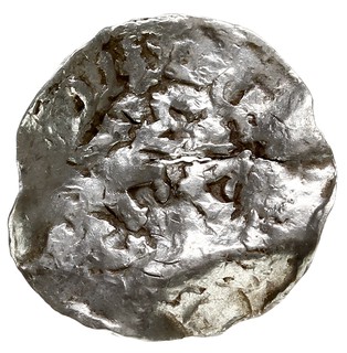 Maastricht?, naśladownictwo denara Henryka II, Aw: Niewyraźny rysunek głowy, Rw: Litery S / CAM / A, srebro 1.23 g, Dbg 245