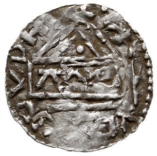 Nabburg, Henryk II 955-976, denar 973-976, Aw: Dach kościoła, pod nim ANA w ramce, Rw: Krzyż, w trzech polach trójkropki, srebro 1.26 g, Hahn 68a2