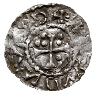 Nabburg, Henryk II 955-976, denar 973-976, Aw: Dach kościoła, pod nim ANA w ramce, Rw: Krzyż, w trzech polach trójkropki, srebro 1.26 g, Hahn 68a2