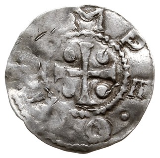 Würzburg, Otto III 983-1002, denar, Aw: Popiersie św. Kiliana, S KILIANVS, Rw: Krzyż z kulkami w polach, OTTO IMPE, srebro 1.09 g, Dbg 856