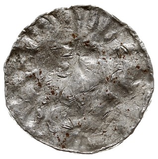 Nieokreślone naśladownictwo saskiego jednostronnego denara krzyżowego typu I (Świątynia, Dbg. 1325), Krótki krzyż prosty, w polach cztery kulki, obwódka i promieniste linie, srebro 2.02 g, bardzo ciężki jak na ten typ monety