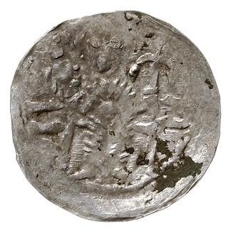 Bolesław IV Kędzierzawy 1146-1173, denar 1157-1166, Aw: Książę siedzący na tronie na wprost, trzymający lilię w dłoni po prawej, Rw: Napis poziomy w trzech liniach BOL / EZL / AVS, srebro 0.35 g, Str. 55, Such XX/2