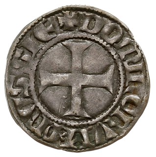Winrych von Kniprode 1351-1382, kwartnik, Aw: Tarcza wielkiego Mistrza, MAGISTER x GENERALIS, Rw: Mały Krzyż, DOMINORVM PRVSSIE, srebro 0.77 g, Voss. 121