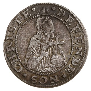 grosz oblężniczy 1577, Gdańsk, wybity w czasie gdy zarządcą mennicy był K. Goebl, na awersie pełna obwódka wewnętrzna, T. 2.50, ładnie zachowany, patyna