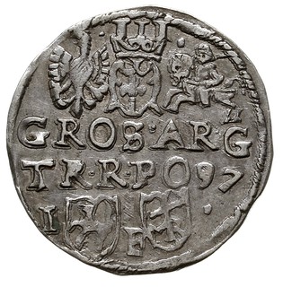 trojak 1597, Lublin, monogram MR w tarczy, Iger 