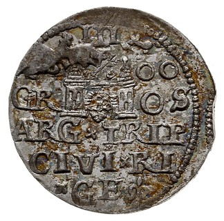 trojak 1600, Ryga, Iger R.00.1.b (R1), Gerbaszewski 3, moneta wybita uszkodzonym stemplem, ale pięknie zachowany, delikatna patyna