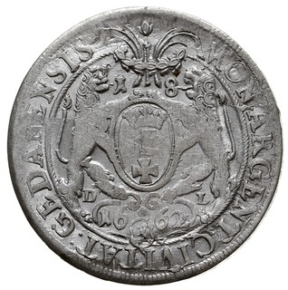 ort 1662, Gdańsk, na awersie charakterystyczne dla tych monet mennicze wady bicia