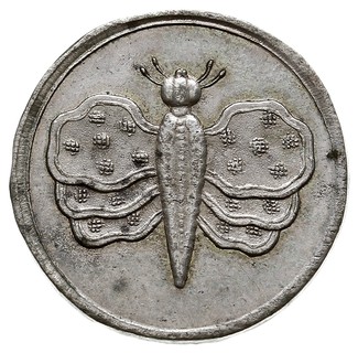 1 halerz (grosz), ( 1708/1710), Drezno, Aw: Monogram króla, Rw: Motyl (Parnassius Apollo -niepylak Apollo) z trzema parami skrzydeł, srebro 1.95 g, Kahnt 236, Powód wybicia całej serii monet z motylem nie jest do końca znany. W starszej literaturze numizmatycznej (Merseburger) przyjmowało się, że zostały one wyemitowane dla uczczenia hrabiny Cosel, piękne zachowany i rzadki