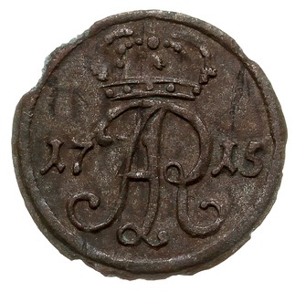 szeląg 1715, Gdańsk, Kahnt 339, T. 6, bardzo rzadki i wyjątkowo ładnie zachowany jak na ten typ monety, stara patyna, moneta z 12 aukcji WCN