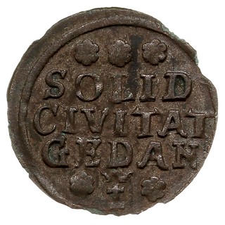 szeląg 1715, Gdańsk, Kahnt 339, T. 6, bardzo rzadki i wyjątkowo ładnie zachowany jak na ten typ monety, stara patyna, moneta z 12 aukcji WCN