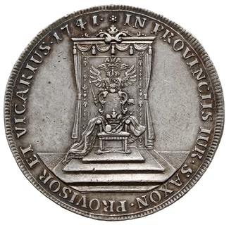 talar wikariacki 1741, Drezno, Aw: Król na koniu, Rw: Tron, srebro 26.08 g, Kahnt 639, Schnee 1032, patyna