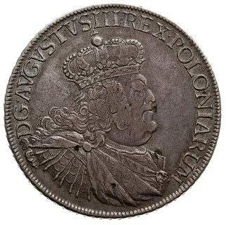 talar 1755, Lipsk, srebro 29.06 g, Kahnt 676 -wariant a (wysoka korona, której krzyż dotyka napisu), Schnee 1037 awers typ B, ale z dłuższymi lokami, rewers typ 3, patyna