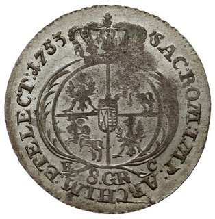 dwuzłotówka (8 groszy) 1753, \efraimek, litery E - C pod tarczą herbową