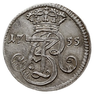 trojak 1755, Gdańsk, w czystym srebrze 2.02 g, Iger G.55.2.d (R5), Kahnt 733- wariant b, bardzo rzadki
