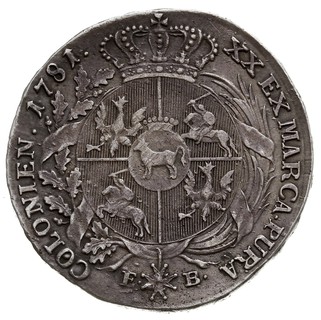 półtalar 1781, Warszawa, Plage 367, rzadki rocznik w cenniku Berezowskiego 40 złotych, delikatna patyna