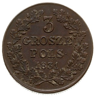 3 grosze 1831, Warszawa, odmiana z łapami Orła prostymi oraz z kropką po POLS, Iger PL.31.1.a (R), Plage 282, ciemna patyna