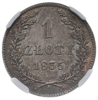 1 złoty 1835, Wiedeń, Plage 294, piękny egzemplarz w pudełku NGC z certyfikatem MS 62, patyna