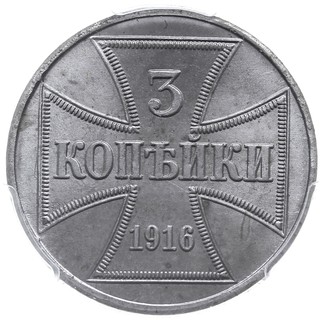 3 kopiejki 1916 / A, Berlin, Parchimowicz 3.a, w moneta w pudełku PCGS z certyfikatem MS 64, rzadkie w tak wyśmienitym stanie zachowana