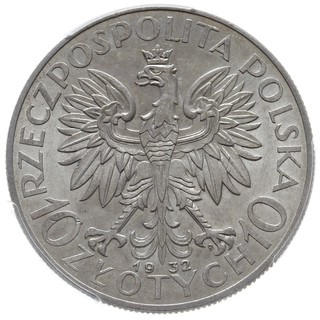 10 złotych 1932, Warszawa, Głowa Kobiety, Parchimowicz 120.a, moneta w pudełku PCGS z certyfikatem MS 62, ładne