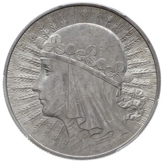 10 złotych 1932, Warszawa, Głowa Kobiety, Parchimowicz 120.a, moneta w pudełku PCGS z certyfikatem MS 62, ładne