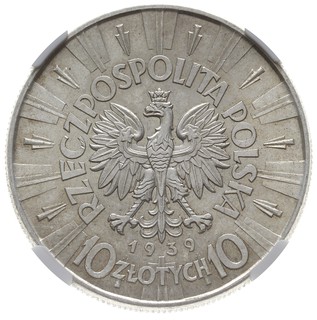 10 złotych 1939, Warszawa, Józef Piłsudski, Parchimowicz 124.f, moneta w pudełku NGC z certyfikatem MS 63, bardzo ładne, delikatna patyna