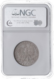 5 złotych 1933, Warszawa, Głowa Kobiety, Parchimowicz 116.c, moneta w pudełku NGC z certyfikatem MS 62, bardzo ładne, patyna