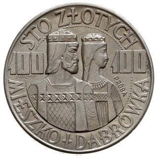 100 złotych 1966, Warszawa, Mieszko i Dąbrówka - półpostacie, próba niklowa, nakład 500 sztuk, Parchimowicz P-349.b