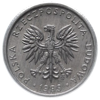 1 złoty 1989, Warszawa, na rewersie wypukły napis PRÓBA, nakład nieznany, Parchimowicz P-222.c, aluminium, moneta w pudełku PCGS z certyfikatem MS 64,