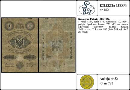 1 rubel srebrem 1864, seria 176, numeracja 10383