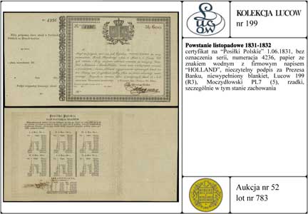 certyfikat na \Posiłki Polskie\" 1.06.1831