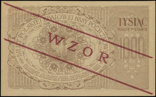 1.000 marek polskich 17.05.1919, seria IA, numeracja 310489, obustronnie czerwony ukośny nadruk \WZÓR, Lucow 339 (R5) - ilustrowane w katalogu kolekcji