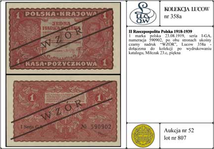 1 marka polska 23.08.1919, seria I-GA, numeracja