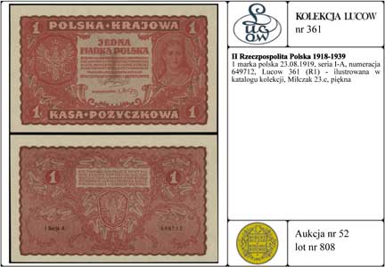 1 marka polska 23.08.1919, seria I-A, numeracja 