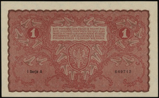 1 marka polska 23.08.1919, seria I-A, numeracja 