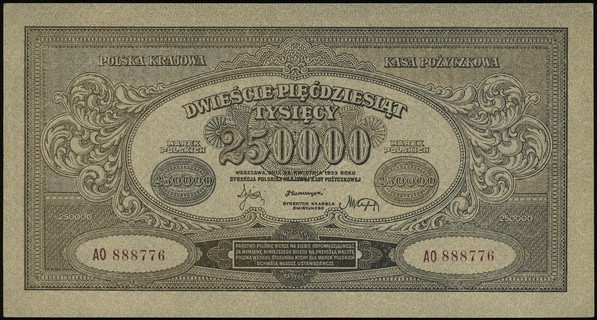 250.000 marek polskich 25.04.1923, seria AO, numeracja 888776, Lucow 430 (R4) - ilustrowane w katalogu kolekcji, Miłczak 34d