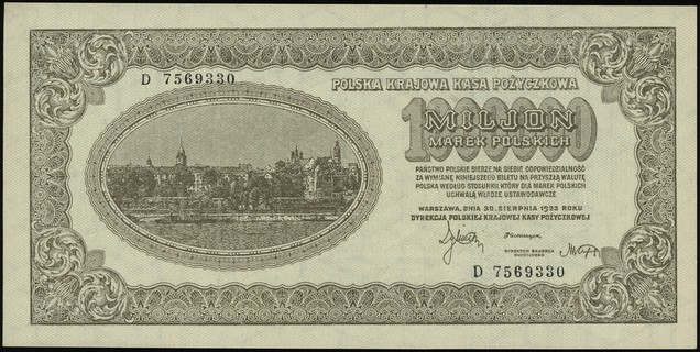 1.000.000 marek polskich 30.08.1923, seria D, numeracja 7569330, Lucow 452 (R4), Miłczak 37b