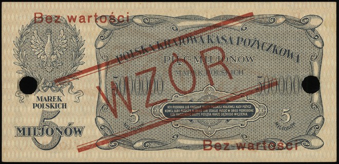 5.000.000 marek polskich 20.11.1923, WZÓR, dwukrotnie perforowane, seria A 1234500 / A 6789000, Lucow 454 (R6), Miłczak 38, rzadkie i pięknie zachowane
