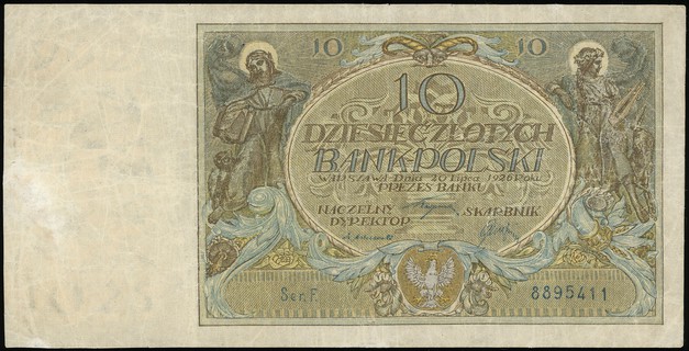 10 złotych 20.07.1926, seria F, numeracja 8895411, znak wodny \992 / 1025, Lucow 636 (R5) - ilustrowane w katalogu kolekcji
