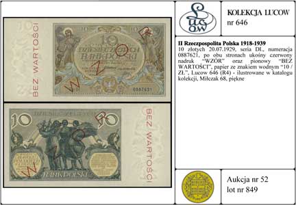 10 złotych 20.07.1929, seria DI., numeracja 0887
