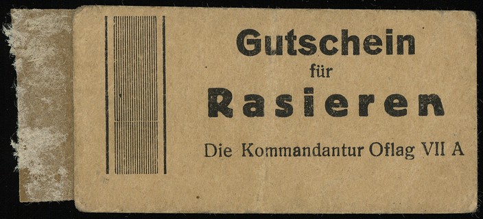 Obóz VII-A w Murnau, bon na golenie, na stronie odwrotnej pieczęć \Kommandantur Murnau / Kantinenverwaltung, Lucow 950 (R8) - ilustrowany w katalogu kolekcji