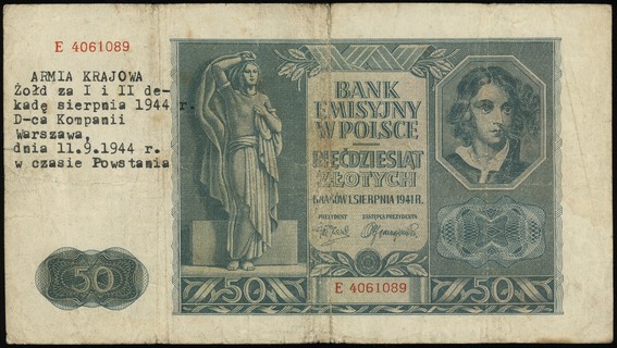 Powstanie Warszawskie 1944, 50 złotych 1.08.1941