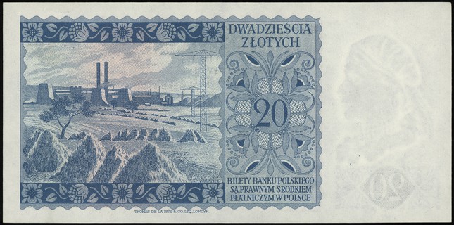 20 złotych 15.08.1939, seria L, numeracja 967067