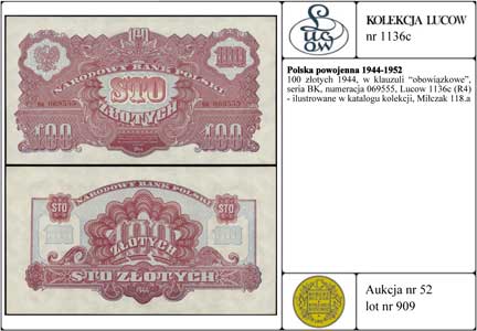 100 złotych 1944, w klauzuli \obowiązkowe, seria
